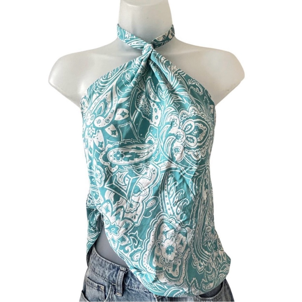 Blue and White Halter Top